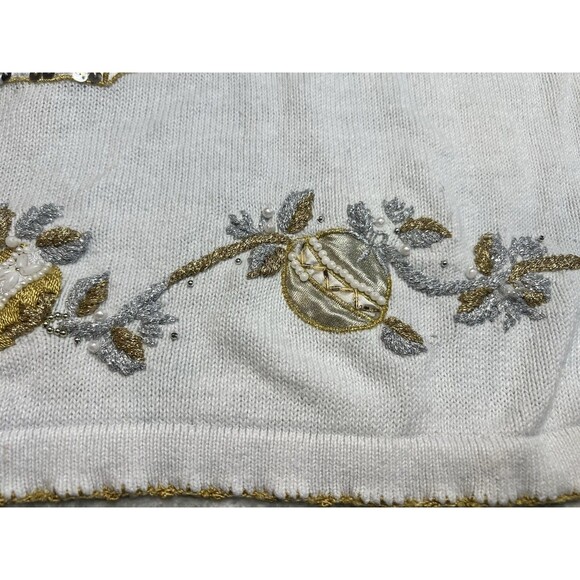 Vintage Victoria Jones White Ugly Christmas Sweater Tree Silver Gold Size L - Picture 4 of 12
